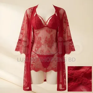 Women’s Lace Babydoll Nightdress With Robe – Sheer Lingerie Sleepwear
