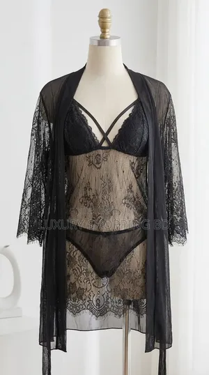 Women’s Lace Babydoll Nightdress With Robe – Sheer Lingerie Sleepwear
