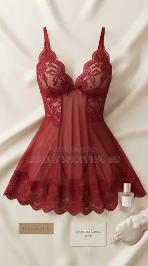 Women’s Lace Babydoll Nightdress – Sheer Mesh Lingerie Sleepwear