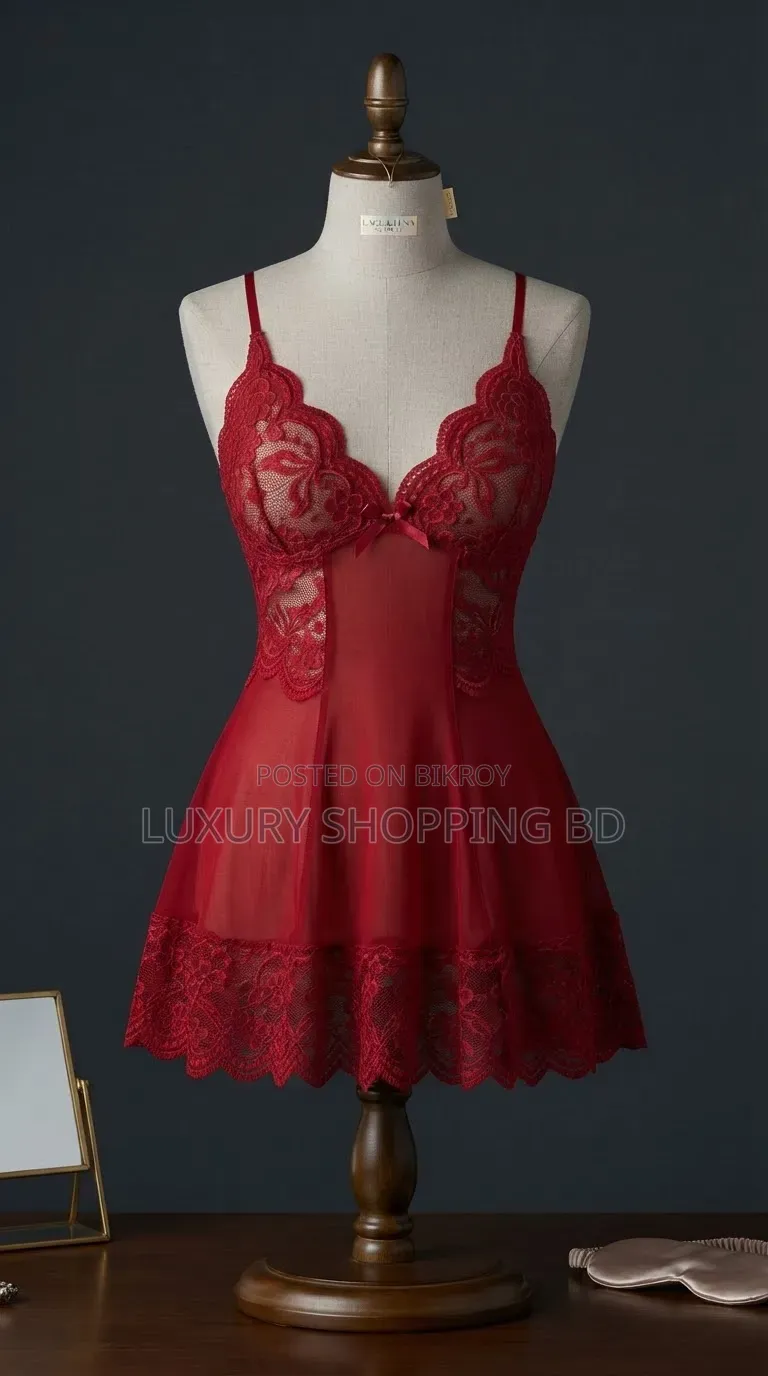 Women’s Lace Babydoll Nightdress – Sheer Mesh Lingerie Sleepwear