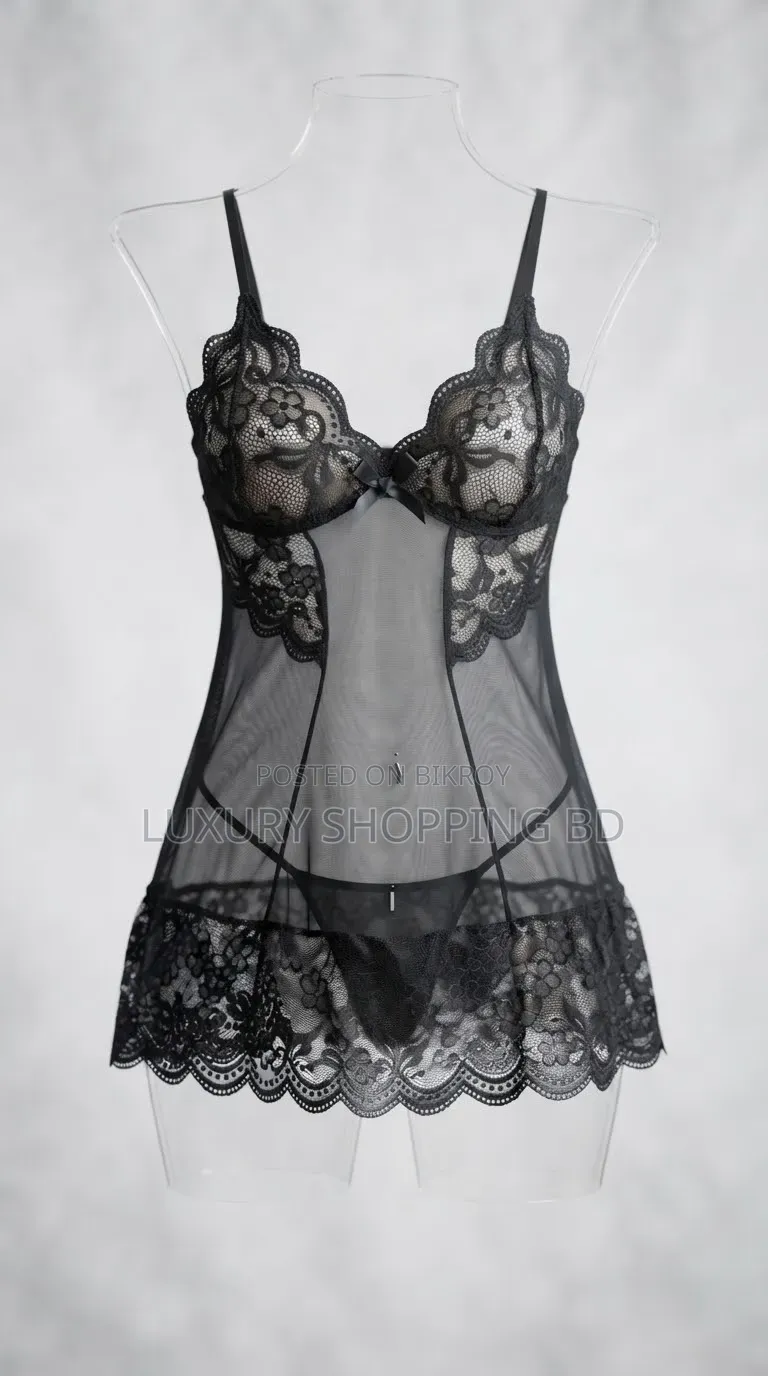 Women’s Lace Babydoll Nightdress – Sheer Mesh Lingerie Sleepwear