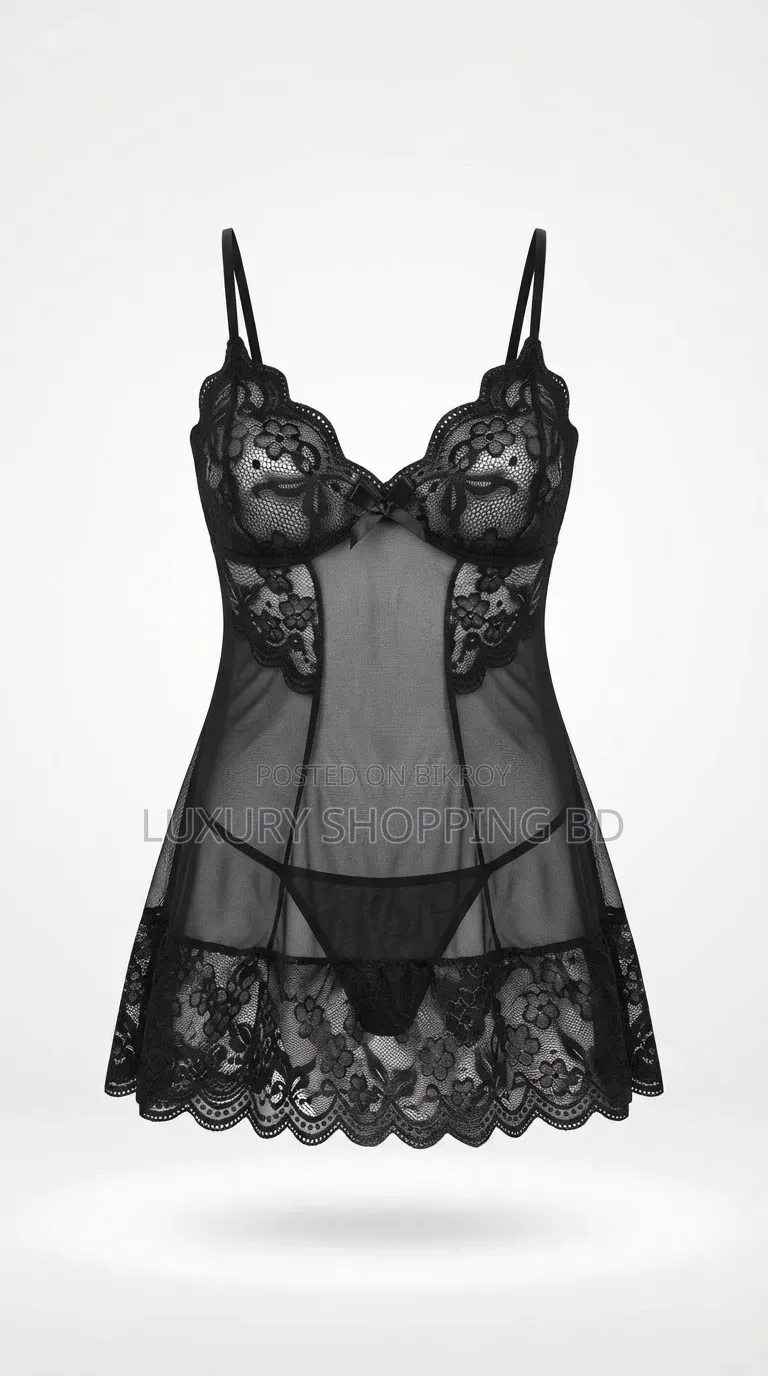 Women’s Lace Babydoll Nightdress – Sheer Mesh Lingerie Sleepwear