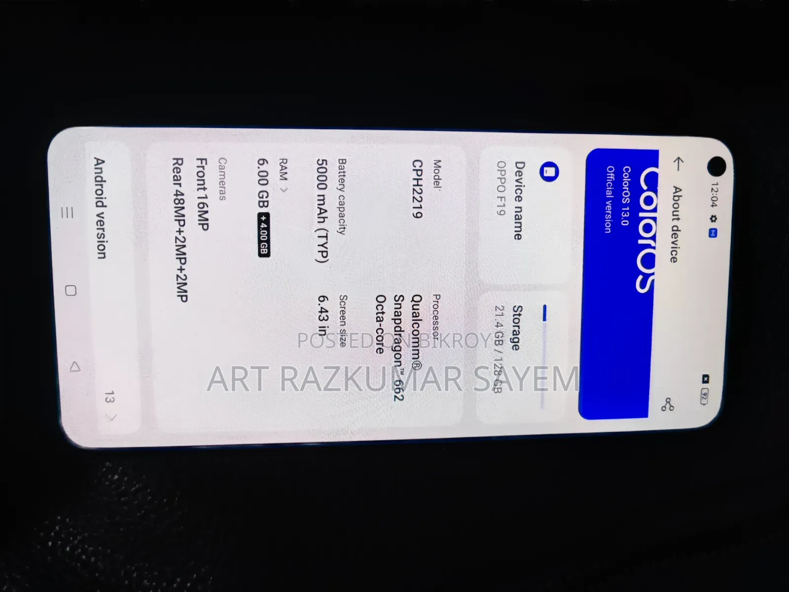 Oppo F19S 128 GB Blue
