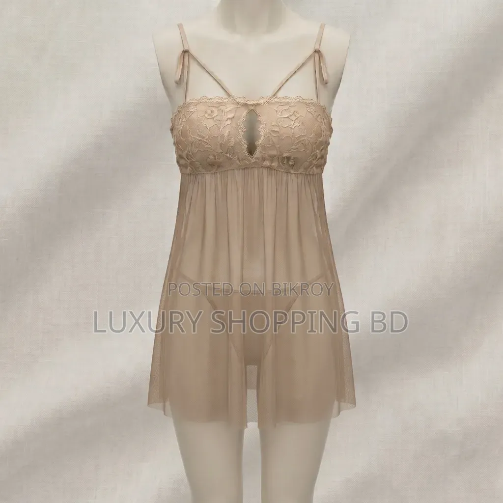 Women’s Sheer Lace Babydoll Nightdress–Black Mesh Lingerie Sleepwear