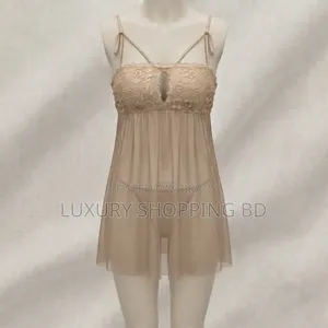 Women’s Sheer Lace Babydoll Nightdress–Black Mesh Lingerie Sleepwear