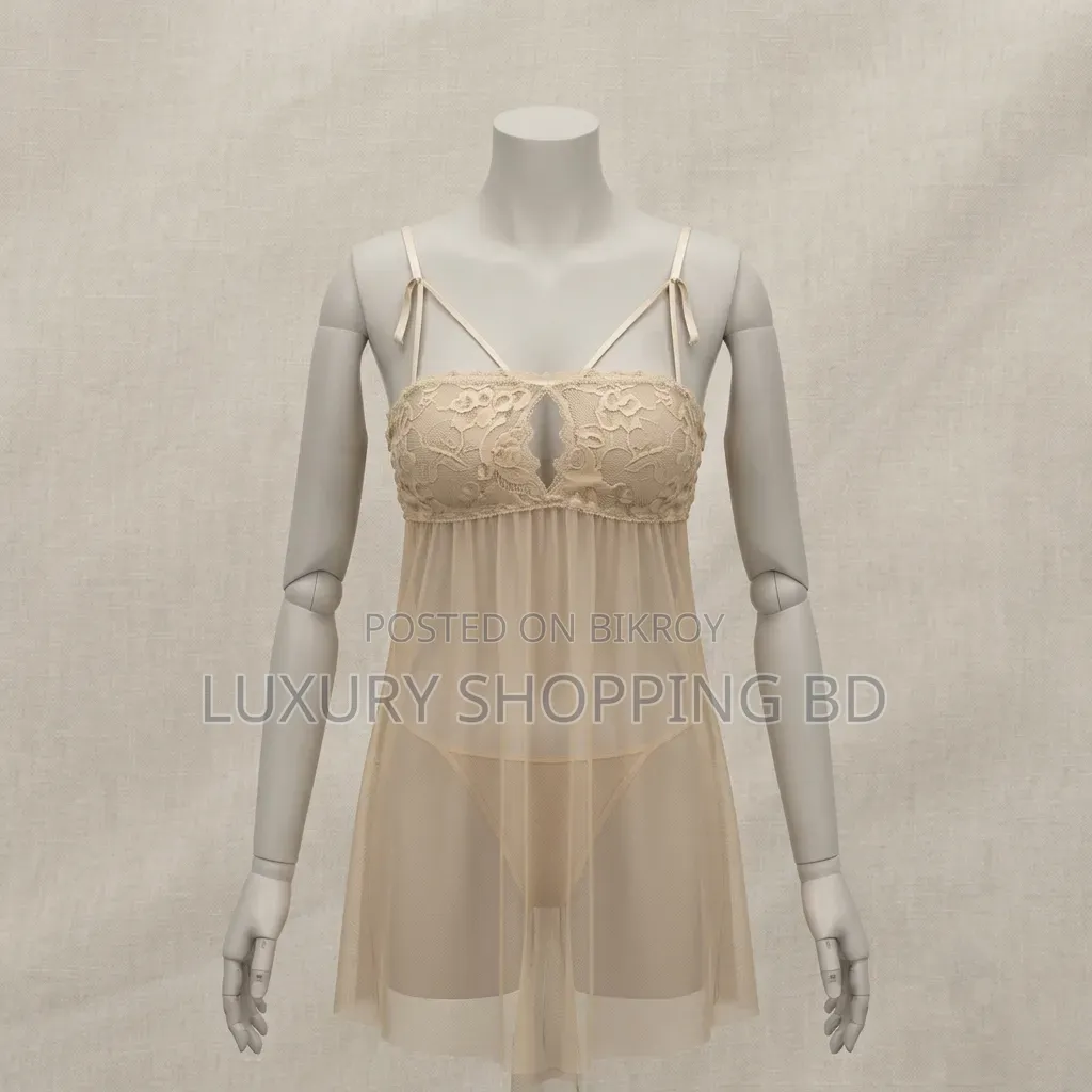 Women’s Sheer Lace Babydoll Nightdress–Black Mesh Lingerie Sleepwear