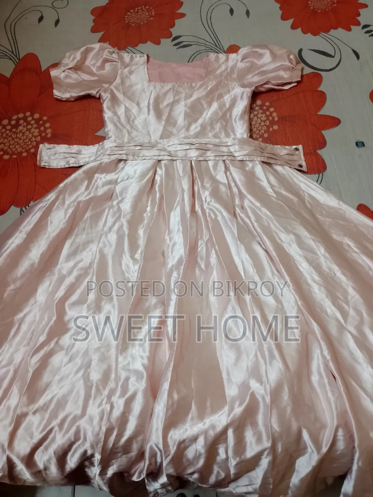 Pink Satin Princess Dress With Puff Sleeves