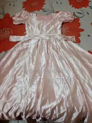 Pink Satin Princess Dress With Puff Sleeves