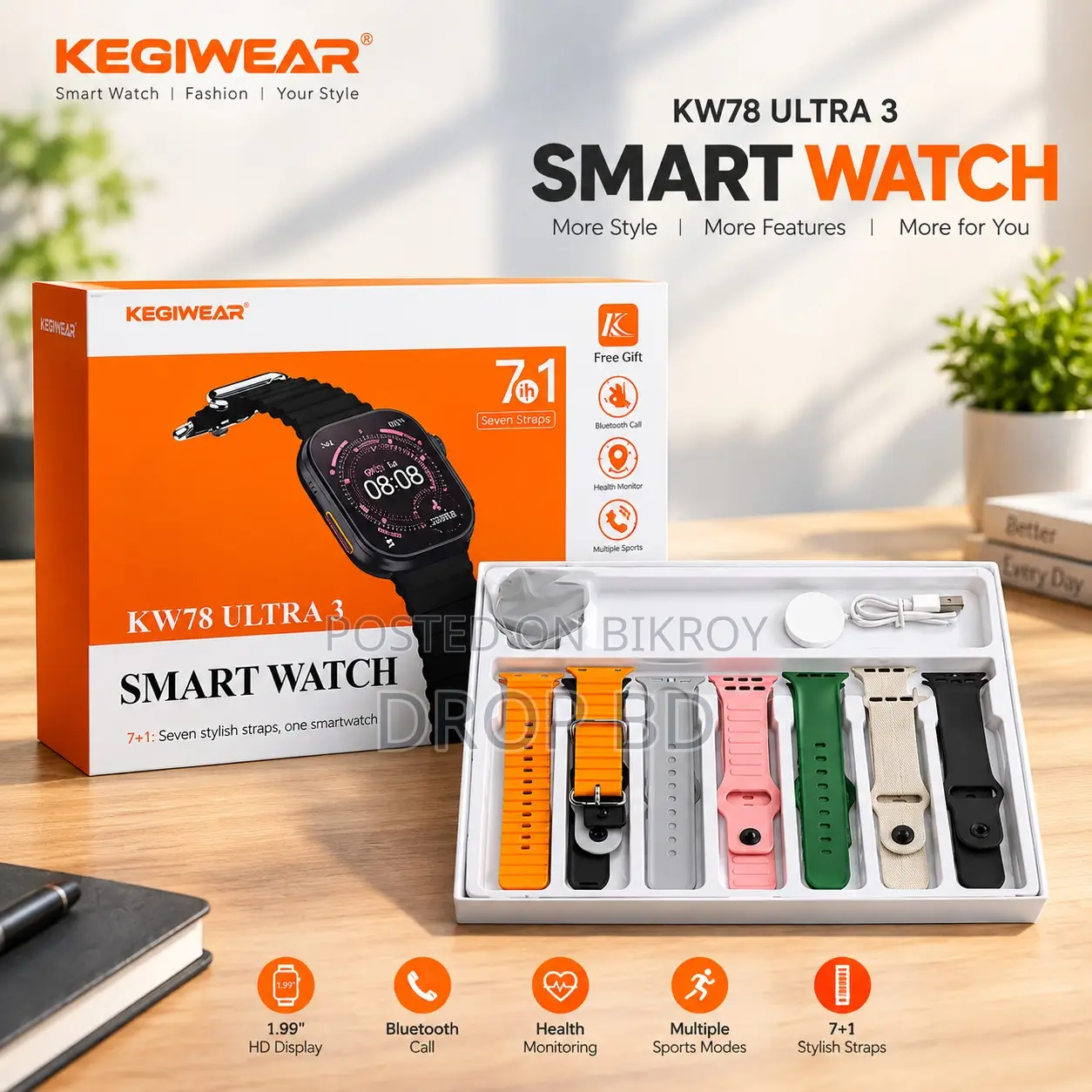 KW78 Ultra 3 Smart Watch – 7+1 Premium Strap Edition