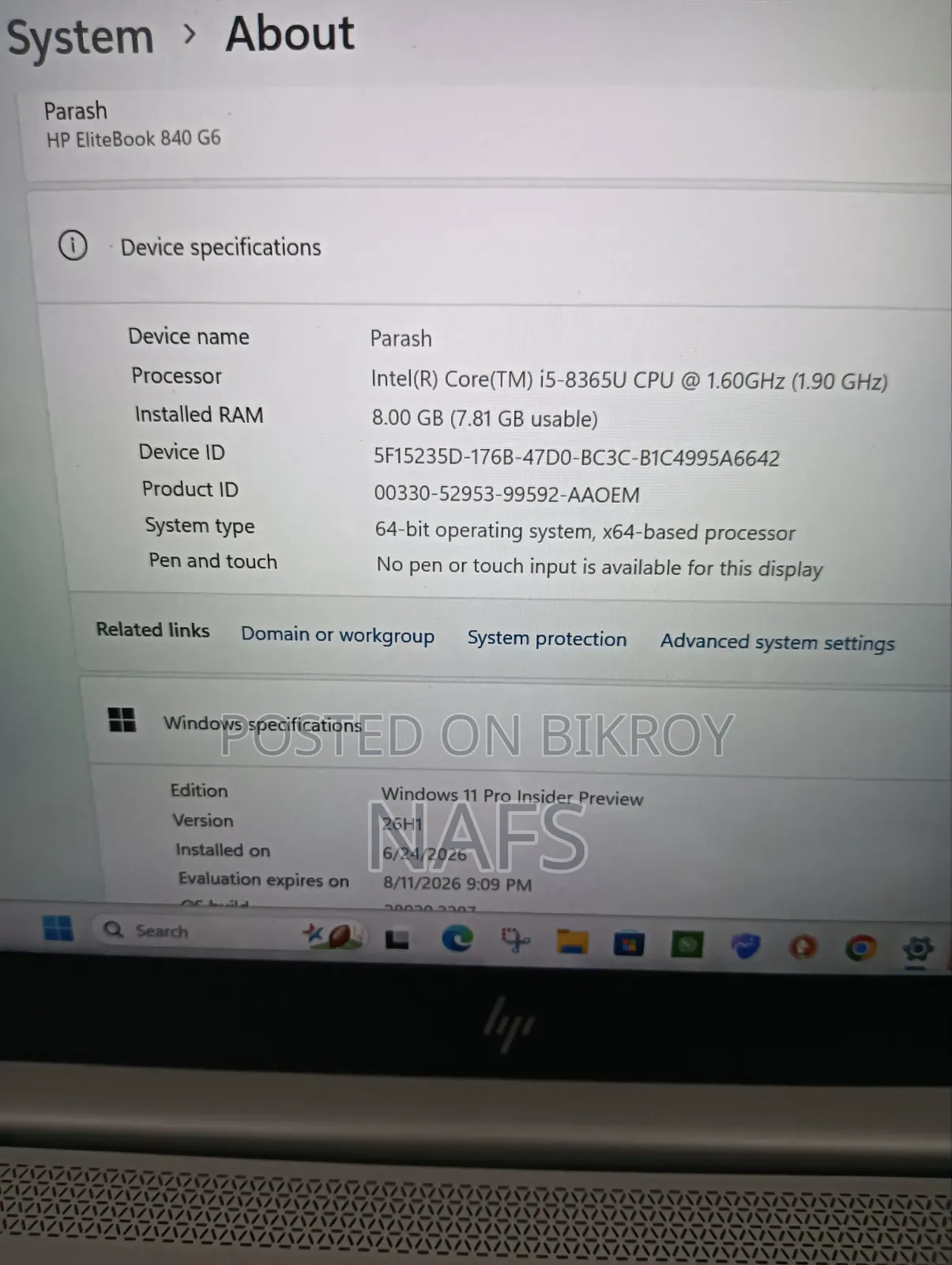 Laptop HP EliteBook 840 G6 8GB Intel Core i5 SSD 256GB