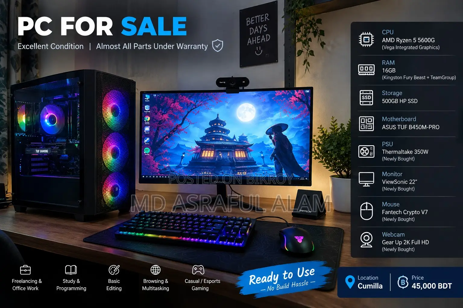 Desktop Computer Asus 16GB AMD Ryzen 5 SSD 512GB