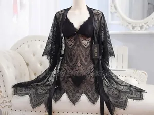 Women’s Lace Babydoll Nightdress With Robe – 2 Piece Sheer Sleepwear