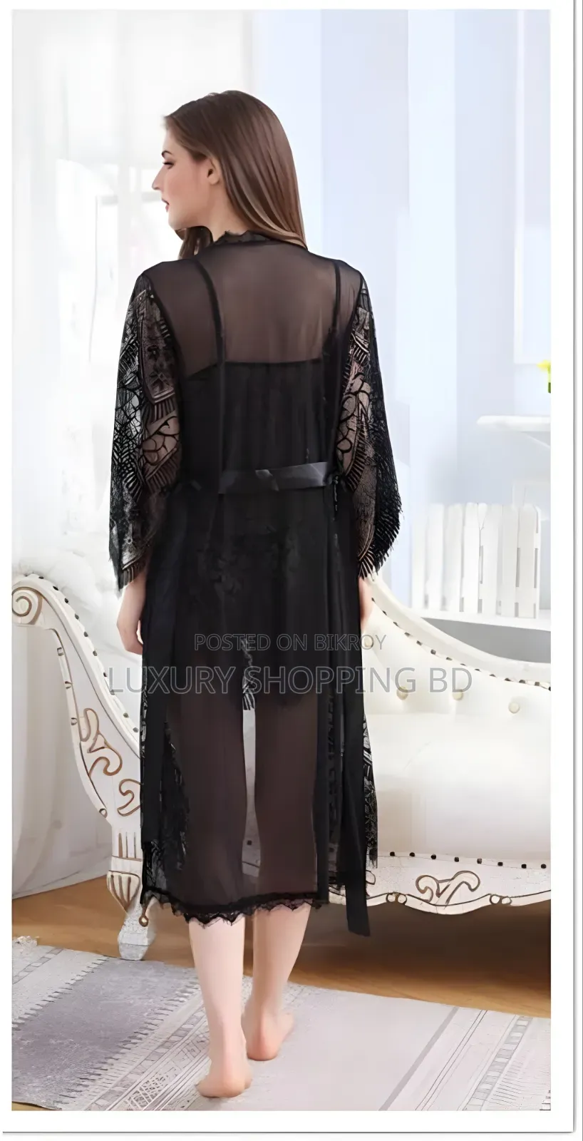 Women’s Lace Babydoll Nightdress With Robe – 2 Piece Sheer Sleepwear
