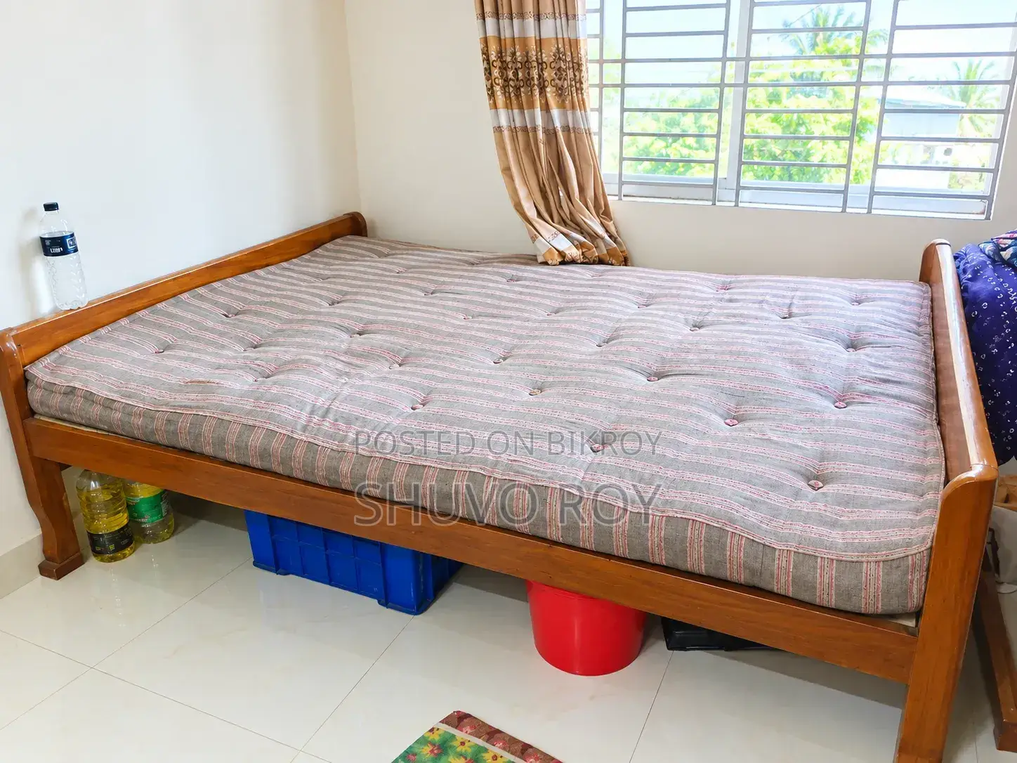 Wooden Bed and Mattress