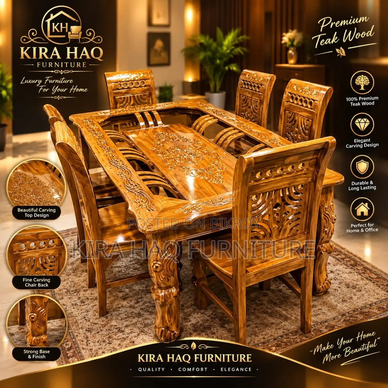 Chittagong Teak Wood Dining Table Set