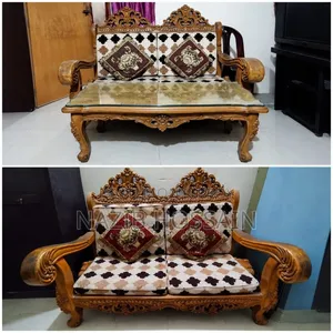 Victorian Carved Wooden Sofa Set – 5 Seater (2+2+1) + Tea Table