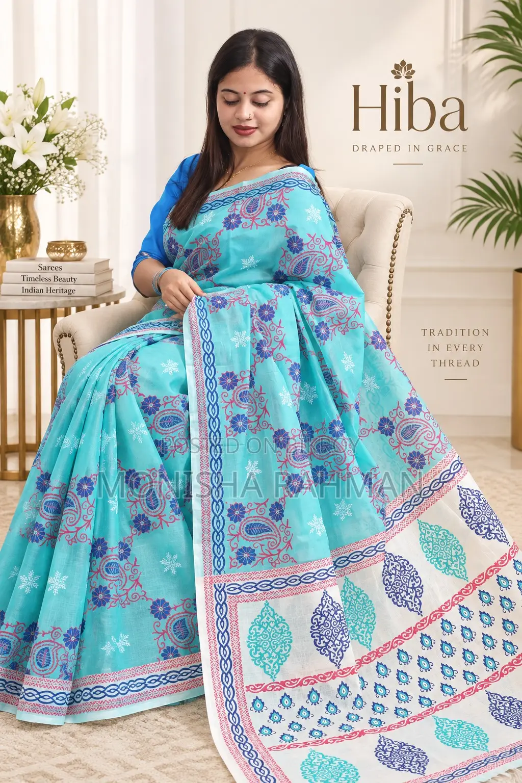 সূতি স্ক্রিন পিন্ট শাড়ি