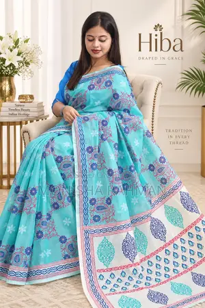সূতি স্ক্রিন পিন্ট শাড়ি