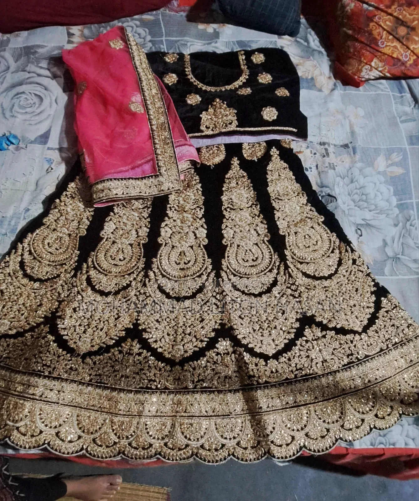 Black-Gold Heavy Zardozi Bridal Lehenga