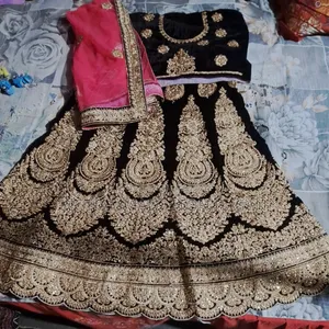 Black-Gold Heavy Zardozi Bridal Lehenga