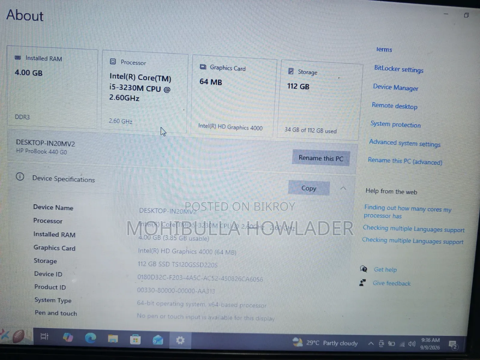 Laptop HP ProBook 440 4GB Intel Core i5 SSD 128GB