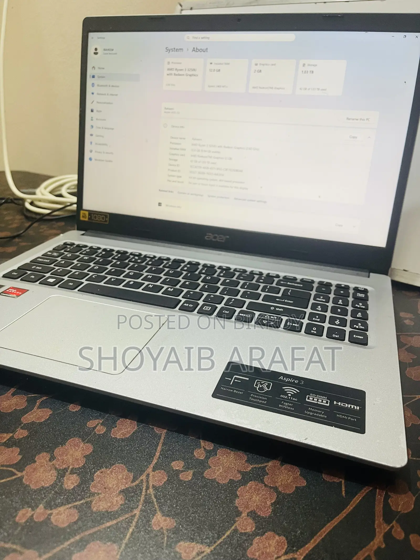 Laptop Acer Aspire 3 12GB AMD Ryzen 3 HDD 1T