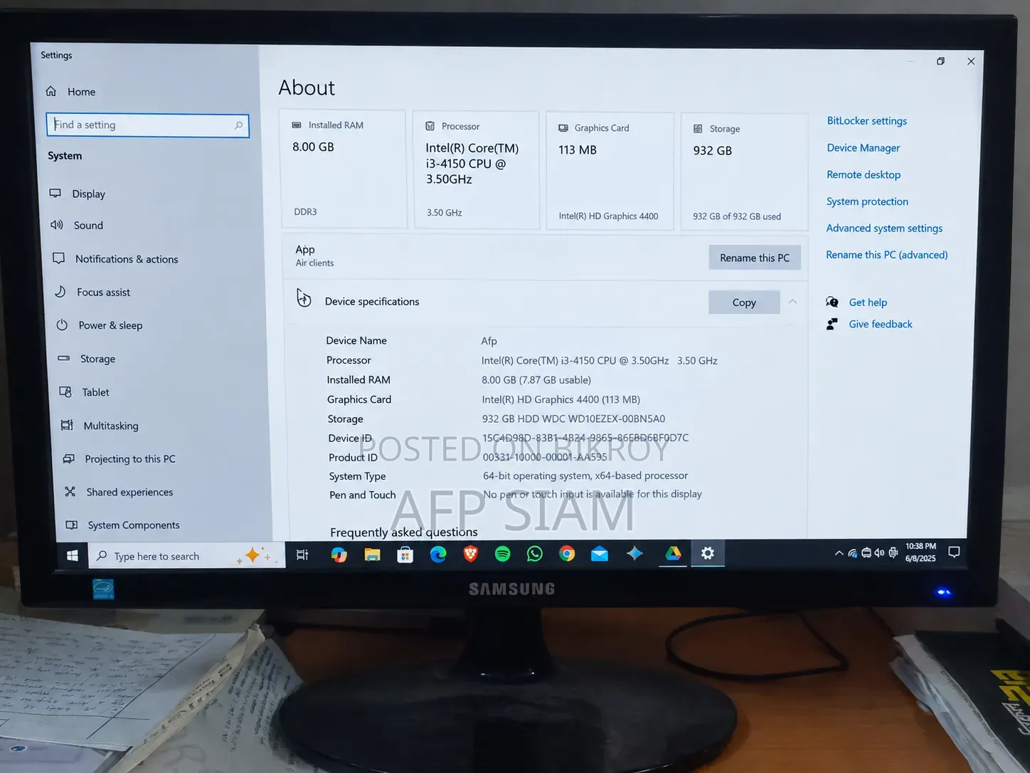 Desktop Computer Asus 8GB Intel Core i3 HDD 1TB