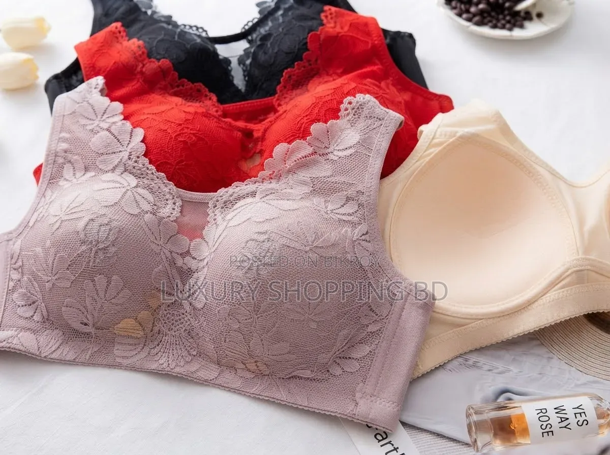 Women’s Plus Size Floral Lace Wireless Bra – Full Coverage Comfort Bra