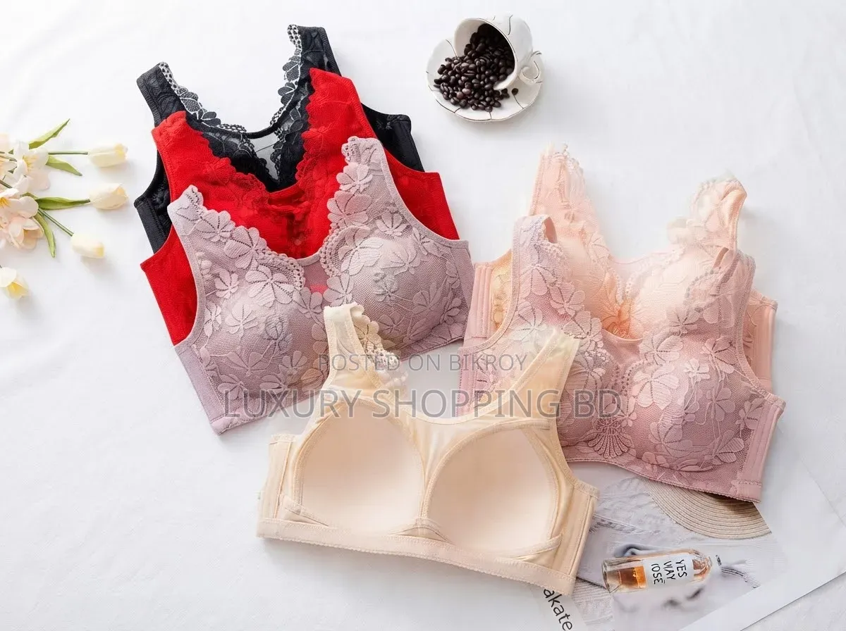 Women’s Plus Size Floral Lace Wireless Bra – Full Coverage Comfort Bra