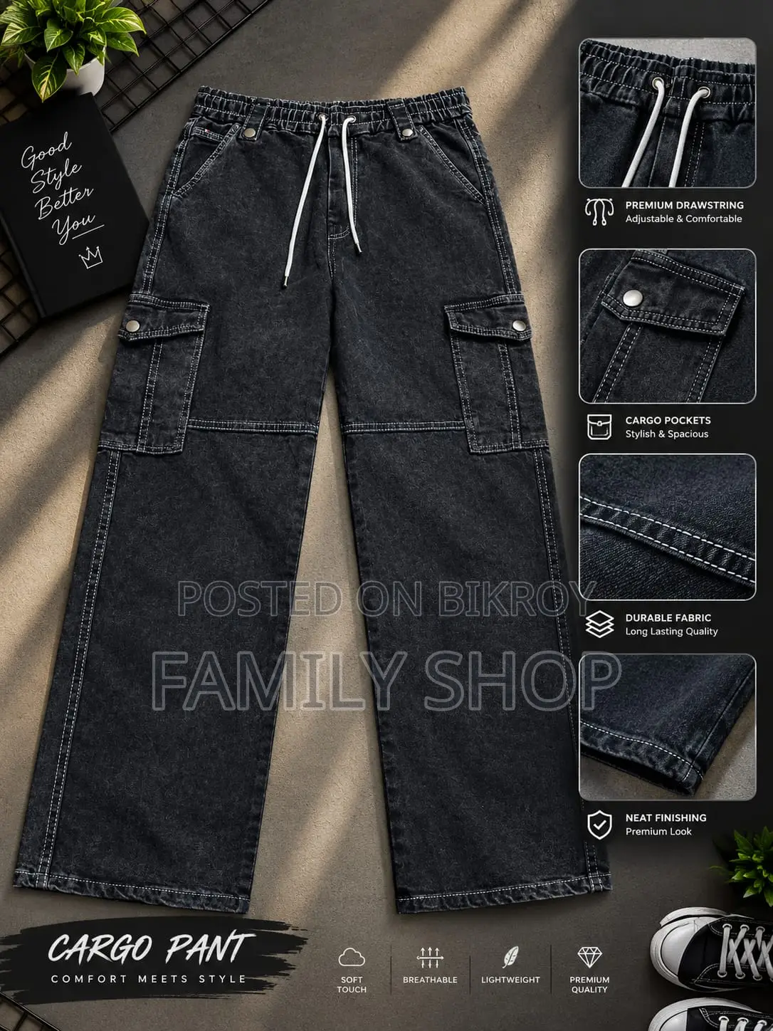 6 Pocket Cargo Denim Baggy Pant
