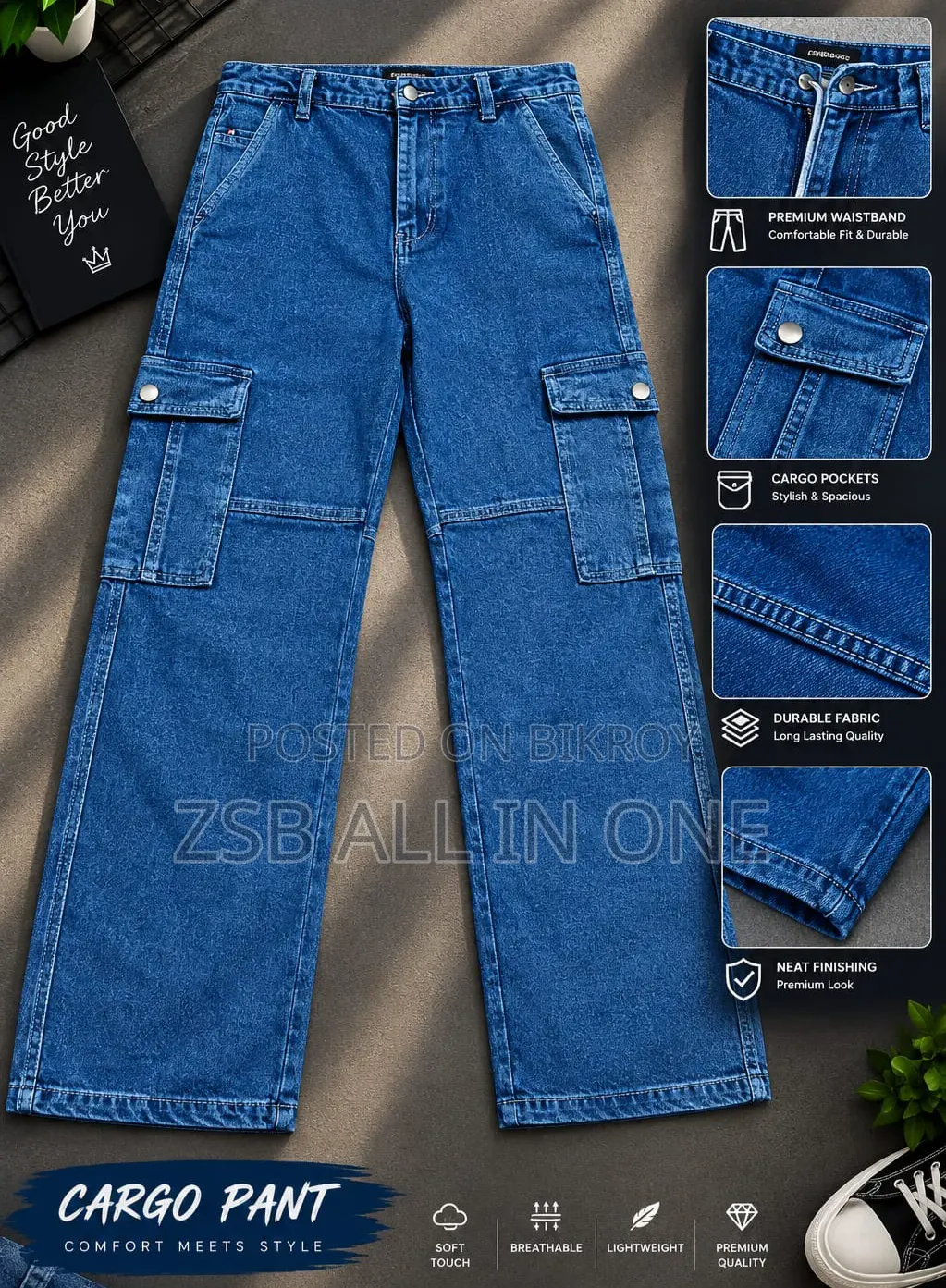 6 Pocket Cargo Denim Baggy Pant
