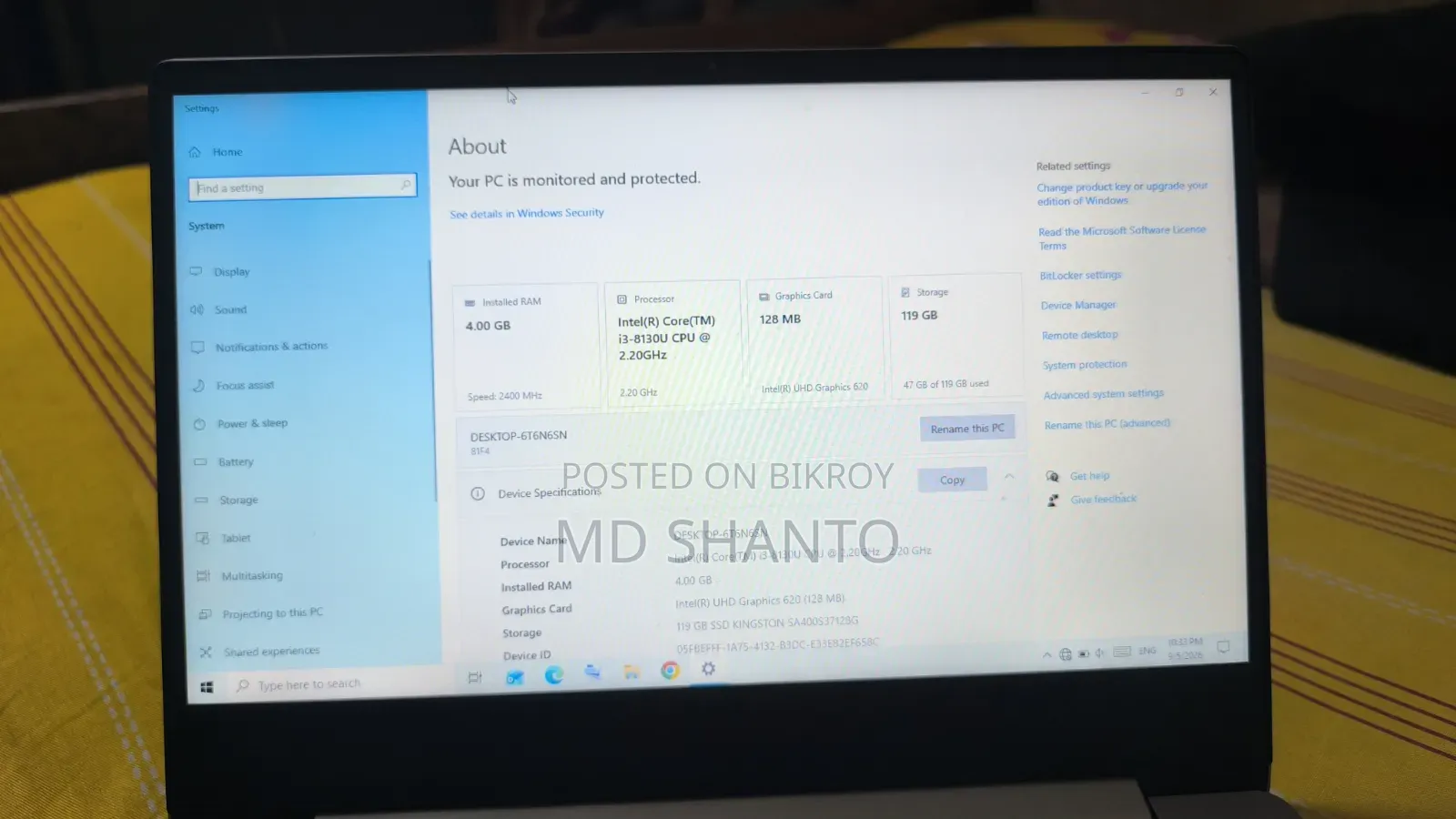 Laptop Lenovo IdeaPad 330S 4GB Intel Core I3 SSD 128GB