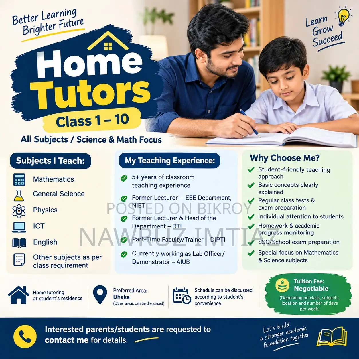 Experienced Home Tutor | Class 1–10 | All Subjects / Science Math