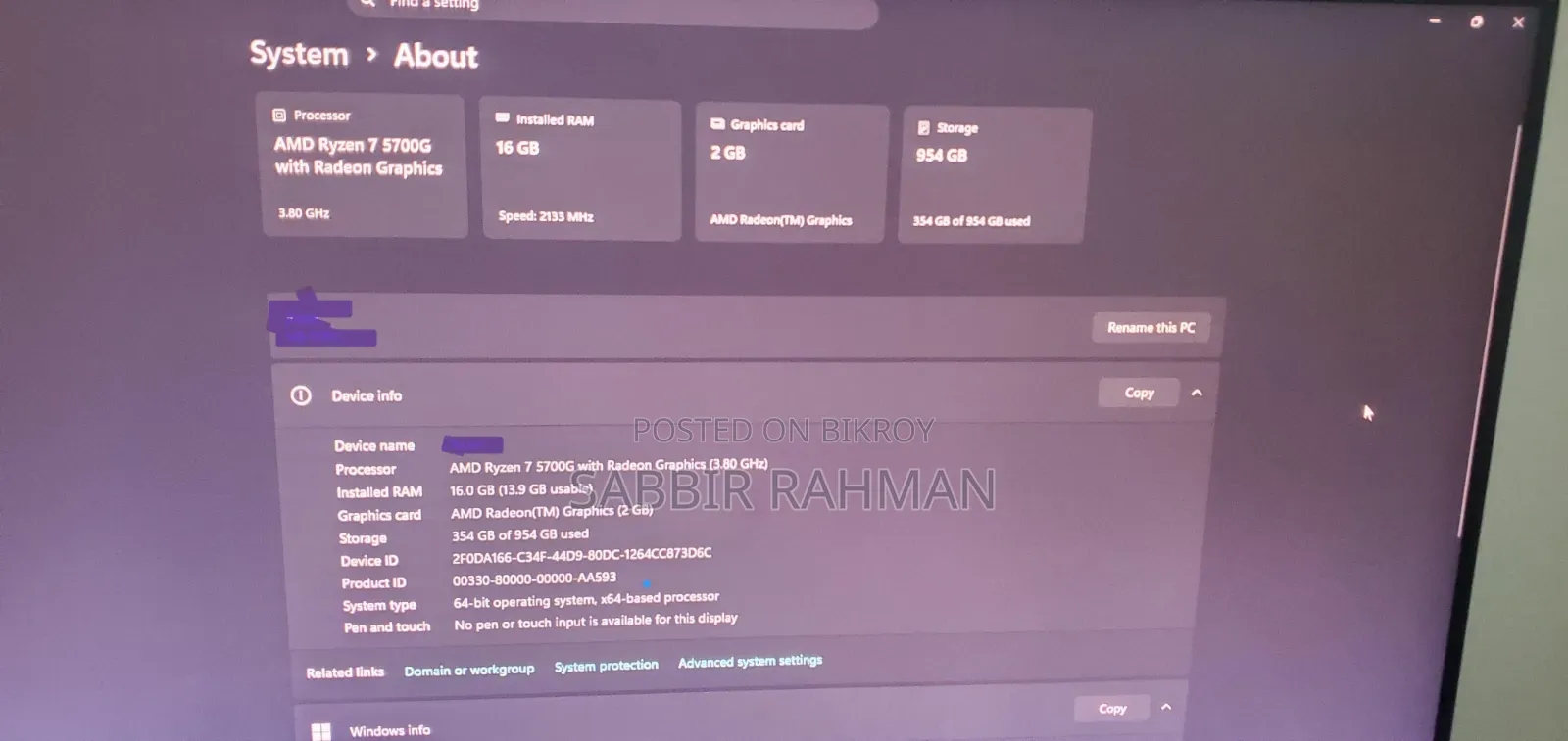 Desktop Computer MSI 16GB AMD Ryzen 7 SSD 1TB