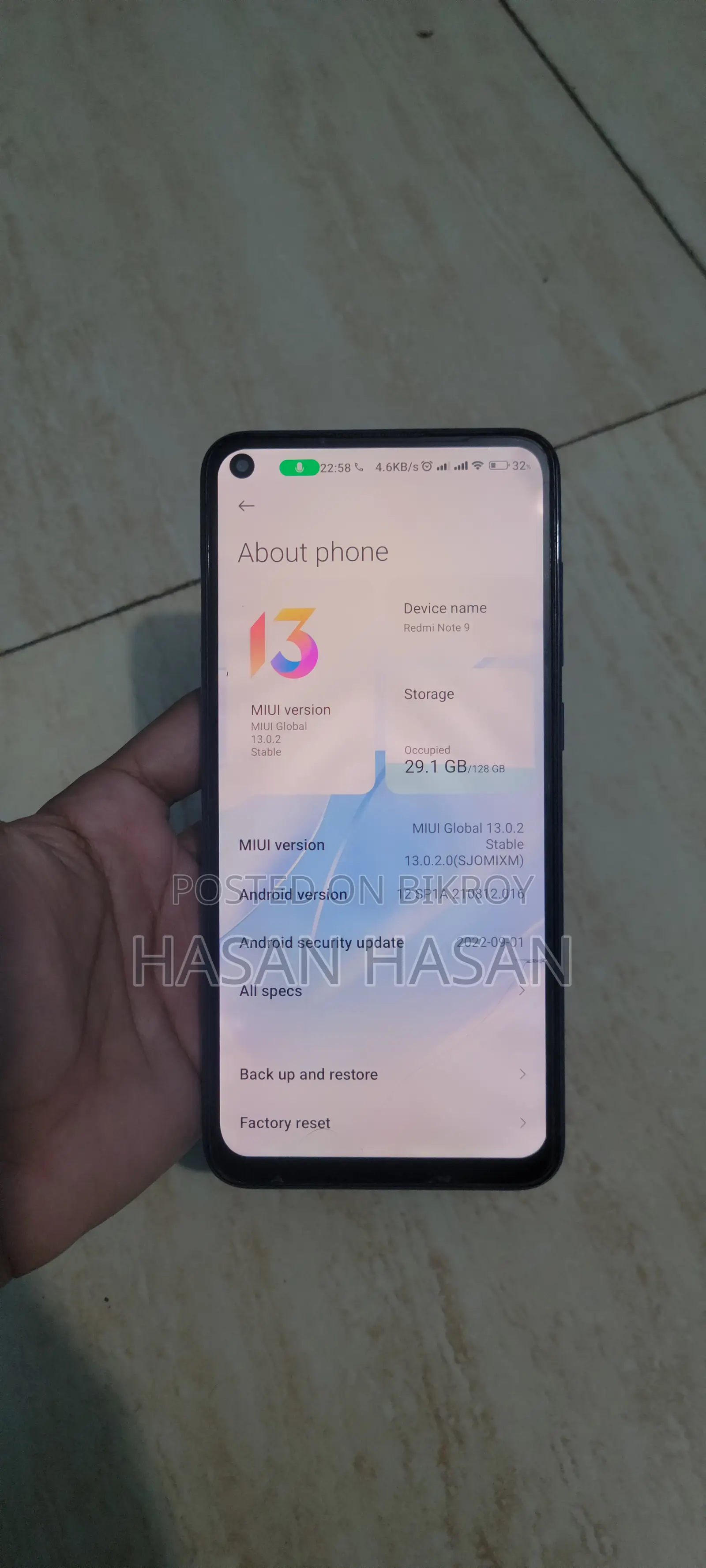 Xiaomi Redmi Note 9 128 GB Blue