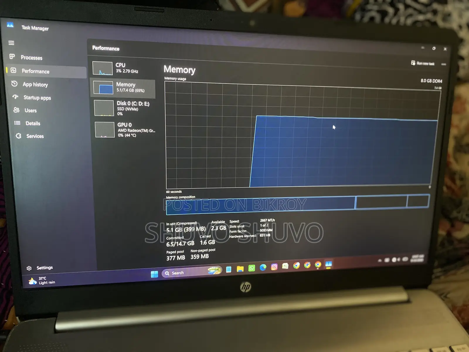 Laptop HP 15s 8GB AMD Ryzen 5 SSD 512GB