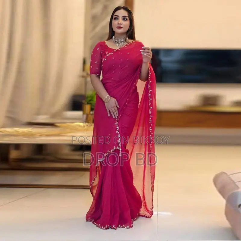 সেমি মসলিন শাড়ি উইথ ব্লাউজ পিস