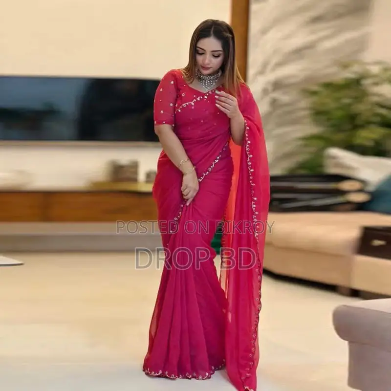 সেমি মসলিন শাড়ি উইথ ব্লাউজ পিস
