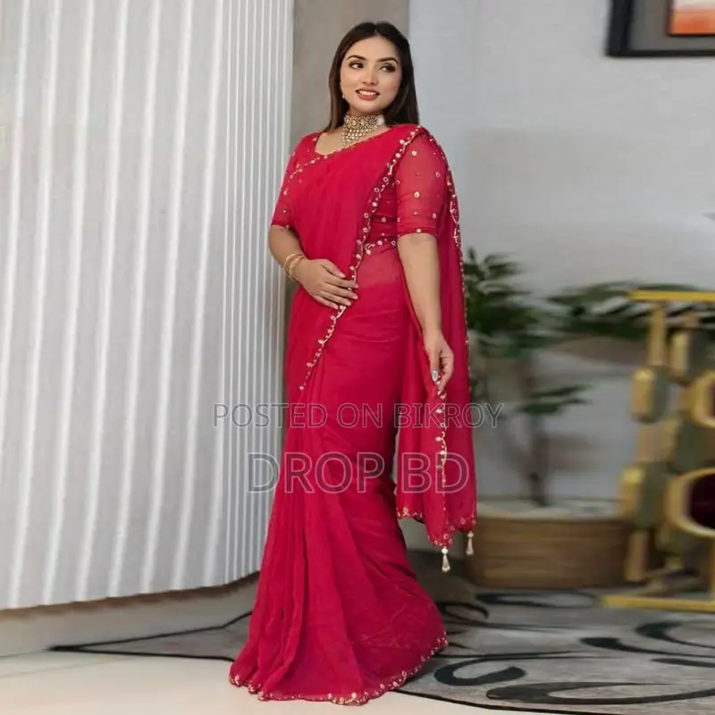 সেমি মসলিন শাড়ি উইথ ব্লাউজ পিস