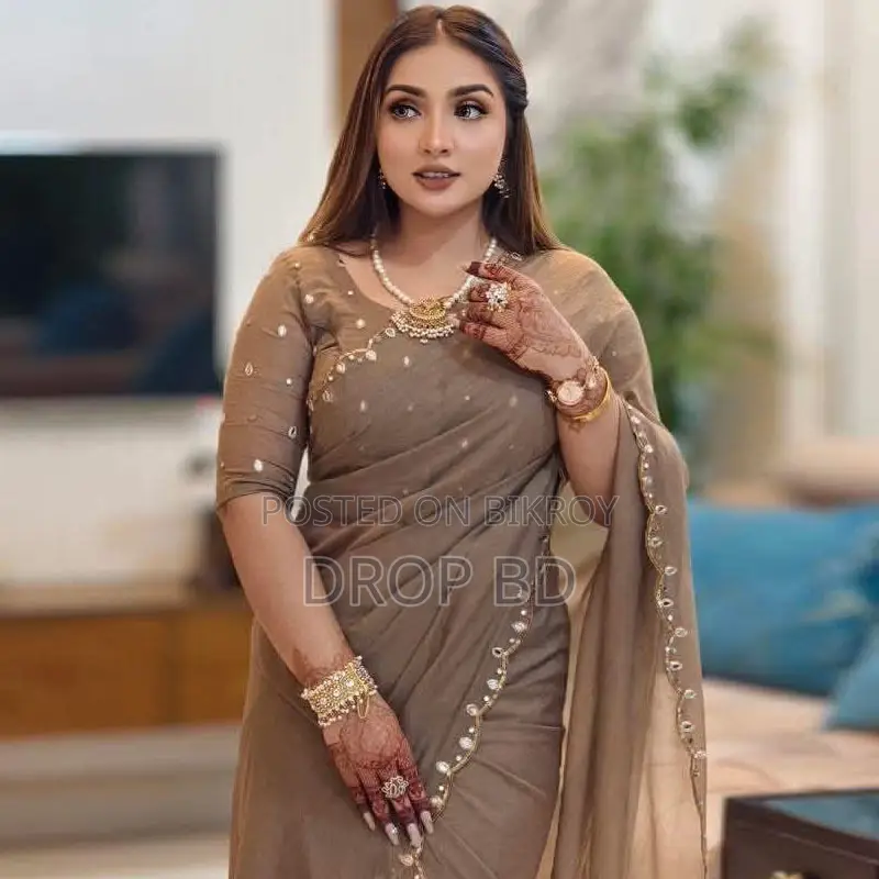 সেমি মসলিন শাড়ি উইথ ব্লাউজ পিস