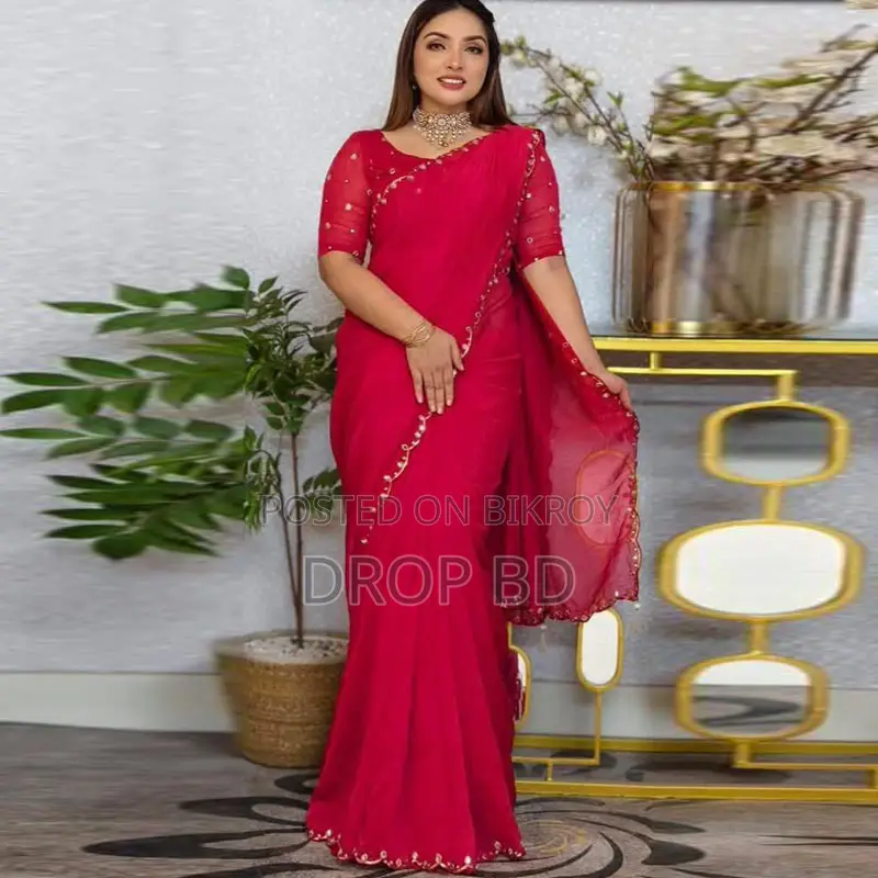 সেমি মসলিন শাড়ি উইথ ব্লাউজ পিস