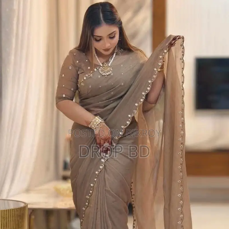 সেমি মসলিন শাড়ি উইথ ব্লাউজ পিস