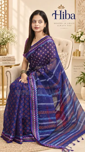 সূতি ব্লক প্রিন্ট শাড়ি
