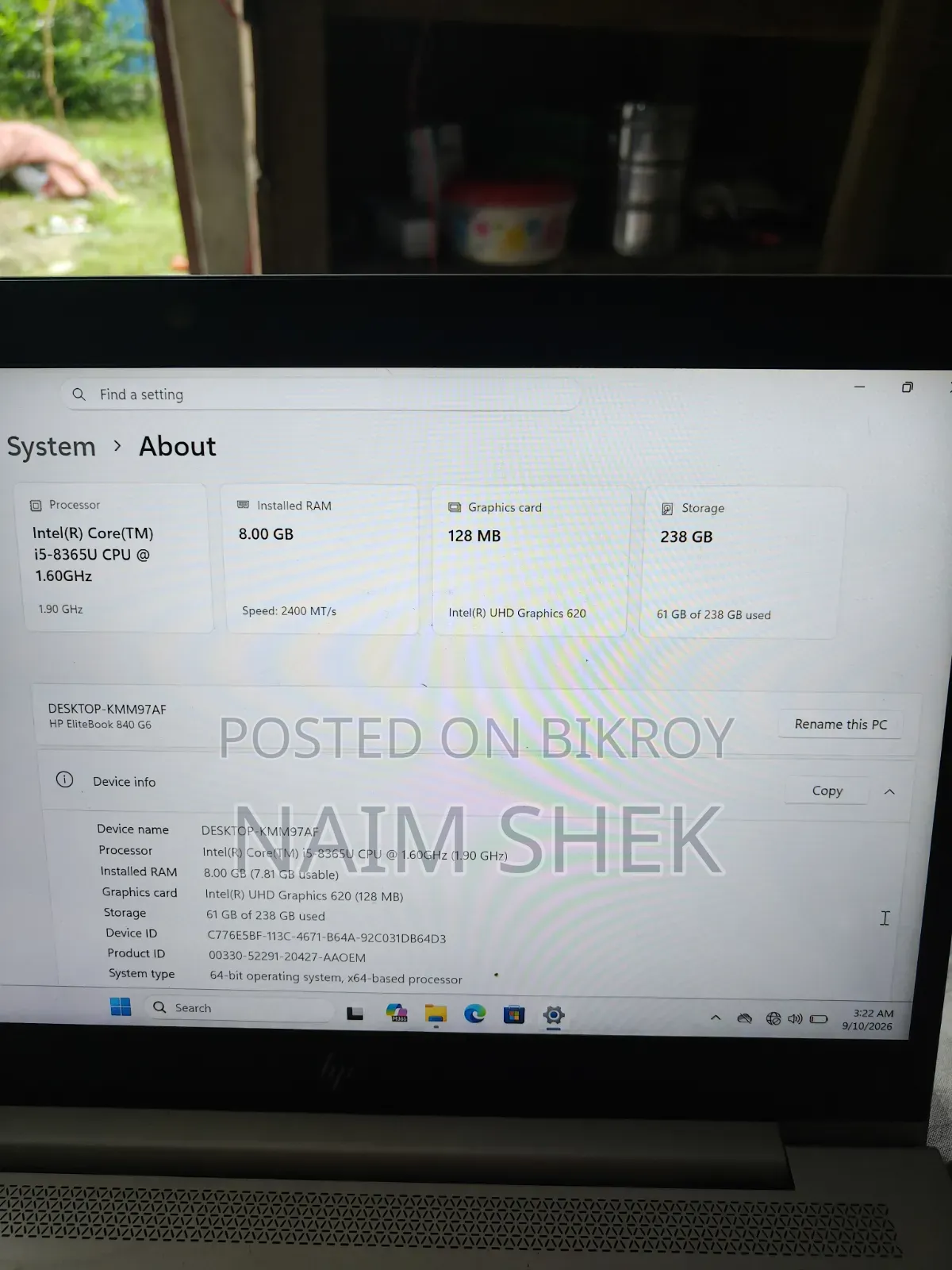 Laptop HP EliteBook 840 G6 8GB Intel Core I5 SSD 256GB