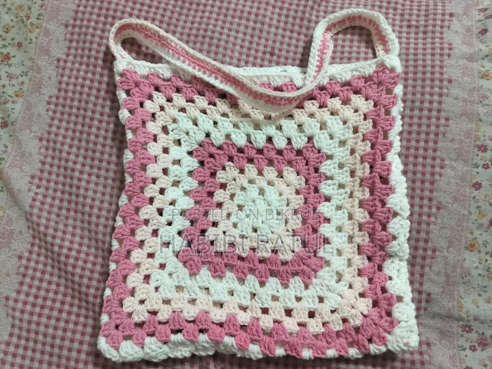 Handmade Crochet Tote Bag | Cute Pink & White | Premium Handmade