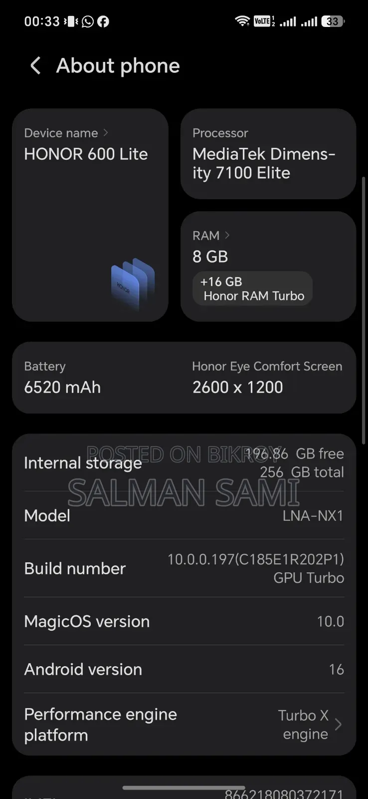 Honor 600 Lite 256 GB Silver