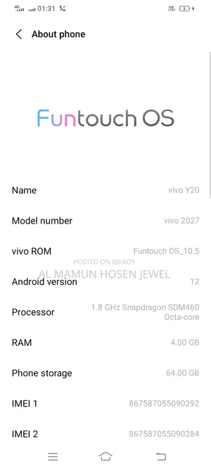 Vivo Y20 64 GB Blue