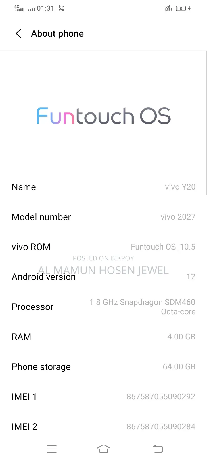 Vivo Y20 64 GB Blue