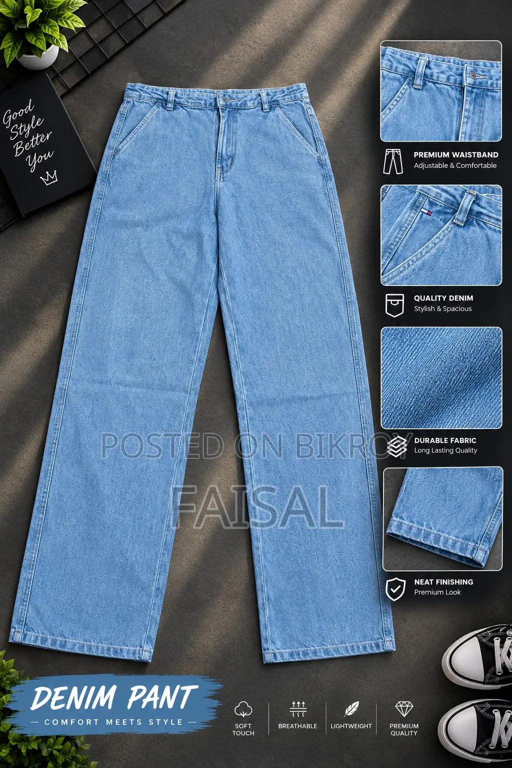 Semi Baggy Cargo Denim Pant