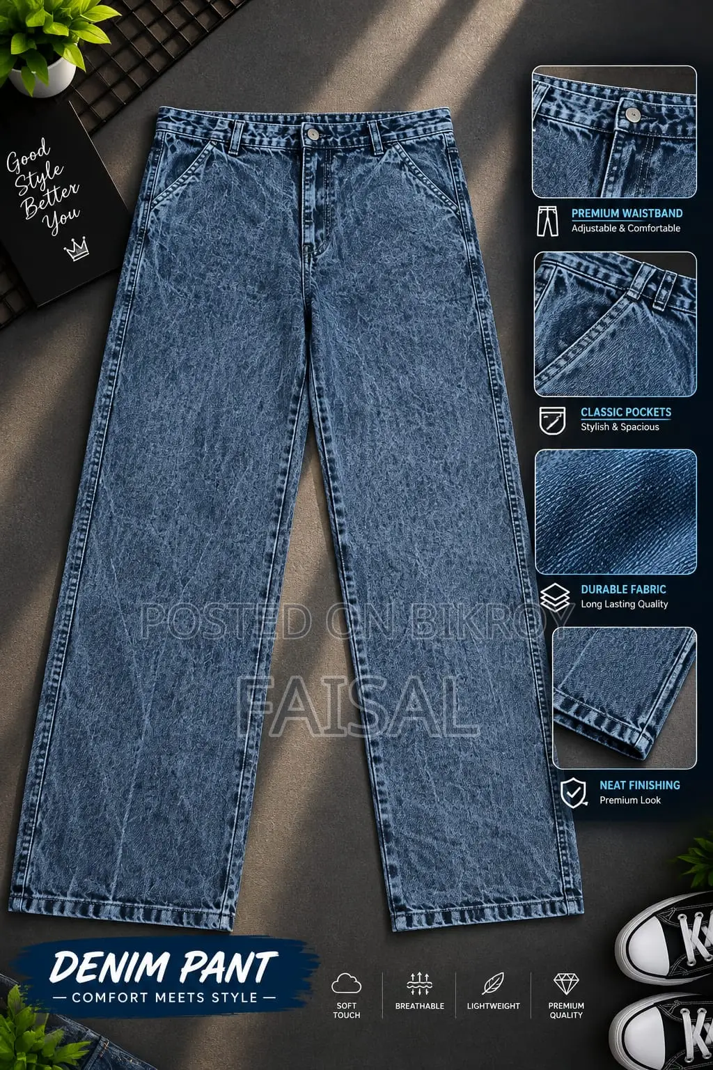 Semi Baggy Cargo Denim Pant